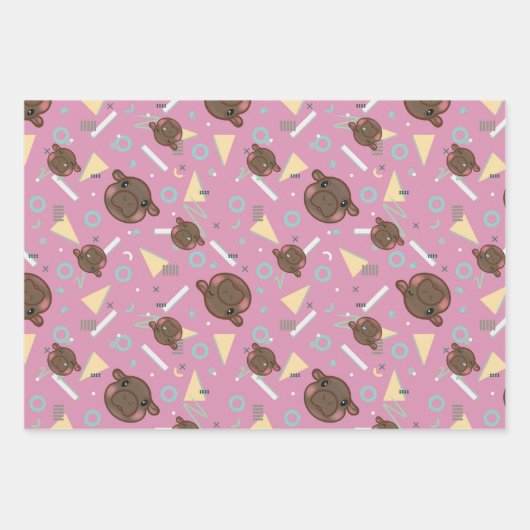 Retro 80's Hippo Geschenkpapier Set (Vorderseite 2)