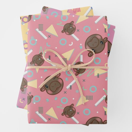 Retro 80's Hippo Geschenkpapier Set (Beispiel)
