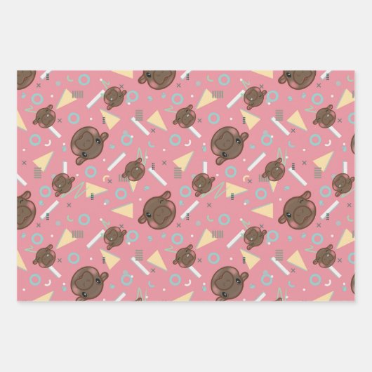 Retro 80's Hippo Geschenkpapier Set (Vorderseite)