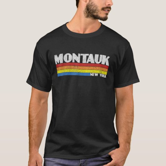 Retro 80s Montauk New York NY Souvenir T-Shirt (Vorderseite)