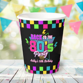Retro 80's Neon Birthday Party Paper Cups Pappbecher