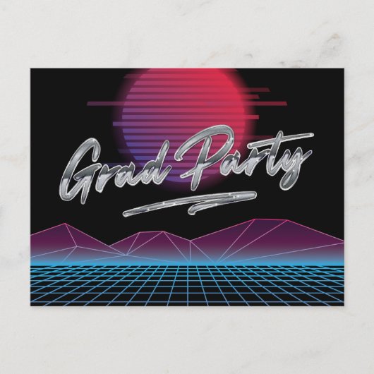 Retro 80's New Wave Abschluss Grad Party Einladung Postkarte (Vorderseite)