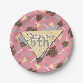 Retro 80's Pink Baby Hippo Geburtstag Pappteller