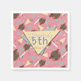 Retro 80's Pink Baby Hippo Geburtstag Serviette