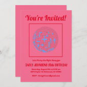 Retro 80s Pink Blue Disco 50th Birthday Party Einladung (Vorne/Hinten)