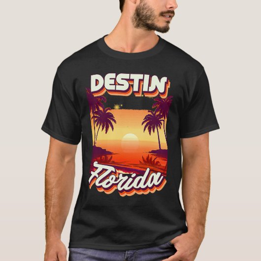 Retro 80's Style Destin Florida Palm Tree Surf T-Shirt (Vorderseite)