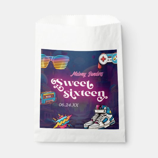 Retro 80's Sweet 16 Birthday Party Geschenktütchen (Vorderseite)