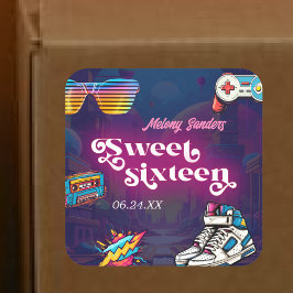 Retro 80's Sweet 16 Birthday Party Quadratischer Aufkleber