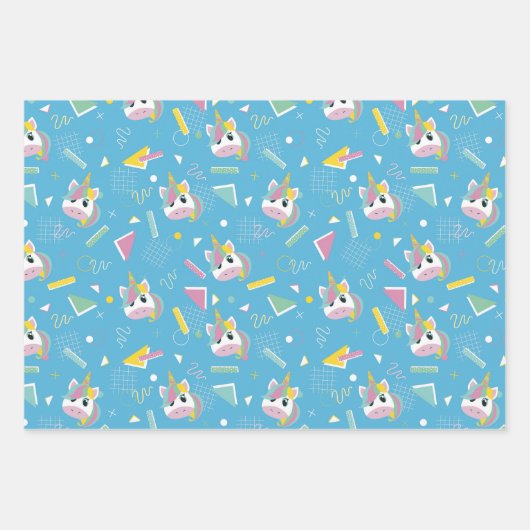 Retro 80's Unicorn Geschenkpapier Set (Vorderseite)