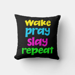 Retro 80's Vintage Neon Sign Wake Pray Slay Repeat Kissen