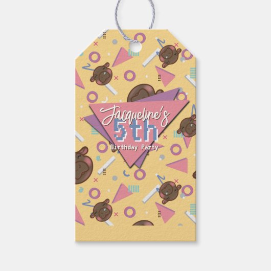 Retro 80's Yellow Baby Hippo Birthday Geschenkanhänger (Vorderseite)