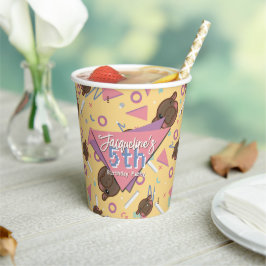 Retro 80's Yellow Baby Hippo Geburtstag Pappbecher