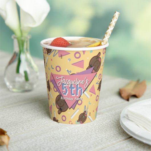 Retro 80's Yellow Baby Hippo Geburtstag Pappbecher (In Situ)