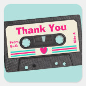 Retro 80ties Music Mix Tape Wedding Vielen Dank Quadratischer Aufkleber (Vorderseite)