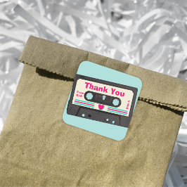 Retro 80ties Music Mix Tape Wedding Vielen Dank Quadratischer Aufkleber