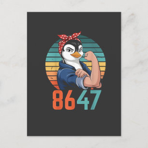 Retro 8647 ist es 2028, aber gegen Trump Pinguin Feiertagspostkarte