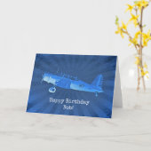 Retro #87 Airplane Blue Happy Birthday Karte (Gelbe Blume)