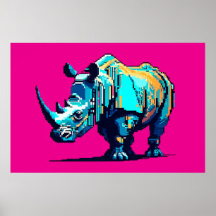 Retro-8-Bit-Nashorn-Pixel-Art-Gamer-Zimmer Poster