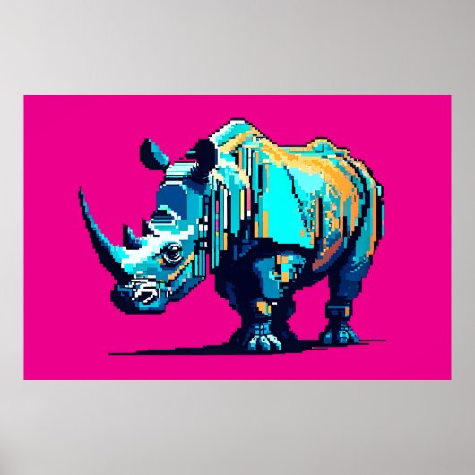 Retro-8-Bit-Nashorn-Pixel-Art-Gamer-Zimmer Poster (Vorne)