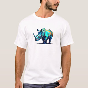 Retro-8-Bit-Pixel-Art-Nashorn Cyan Orange Gamer T-Shirt