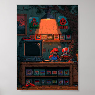 Retro-8-Bit-Pixel-Art-Spielzimmer  Poster