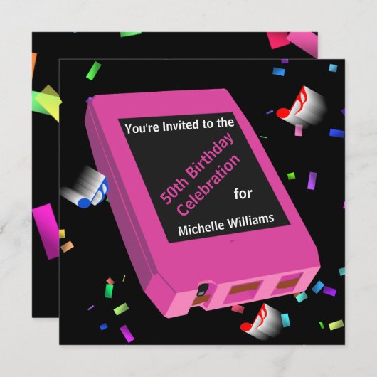 Retro 8-Track 50. Geburtstag Einladung (Vorne/Hinten)