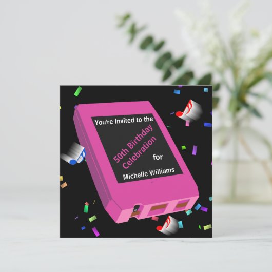 Retro 8-Track 50. Geburtstag Einladung (Stehend Vorderseite)