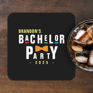 Retro 90er Buntes Fliege Junggesellenabschied Schw Rechteckiger Pappuntersetzer