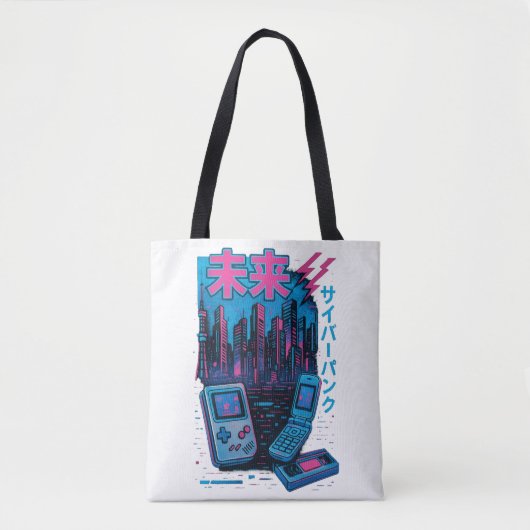 Retro 90er Cyberpunk Neon Tote Bag Tasche (Vorderseite)