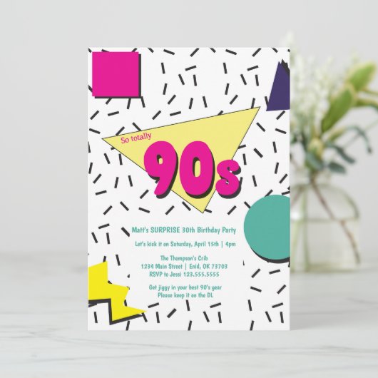 Retro 90er-Einladung Block Thema Einladung (Stehend Vorderseite)