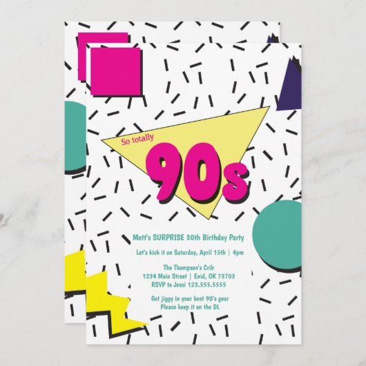 Retro 90er-Einladung Block Thema Einladung (Vorne/Hinten)
