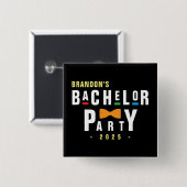 Retro 90er farbenfrohe Bowtie Bachelor Party Black Button (Vorne & Hinten)