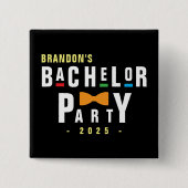 Retro 90er farbenfrohe Bowtie Bachelor Party Black Button (Vorderseite)