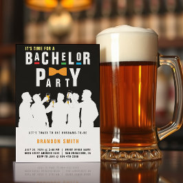 Retro 90er farbenfrohe Bowtie Bachelor Party Black Einladung