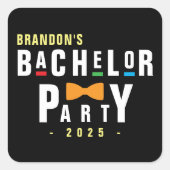 Retro 90er farbenfrohe Bowtie Bachelor Party Black Quadratischer Aufkleber (Vorderseite)