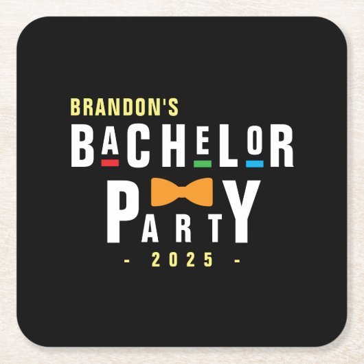 Retro 90er farbenfrohe Bowtie Bachelor Party Black Rechteckiger Pappuntersetzer (Vorderseite)