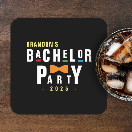 Retro 90er farbenfrohe Bowtie Bachelor Party Black Rechteckiger Pappuntersetzer