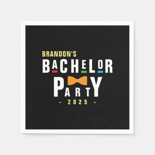 Retro 90er farbenfrohe Bowtie Bachelor Party Black Serviette (Vorderseite)