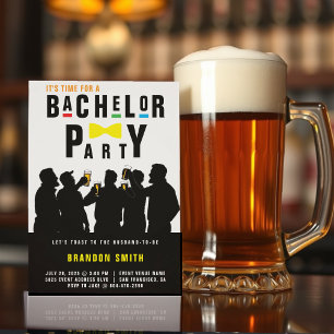 Retro 90er farbenfrohe Bowtie Bachelor Party Einladung
