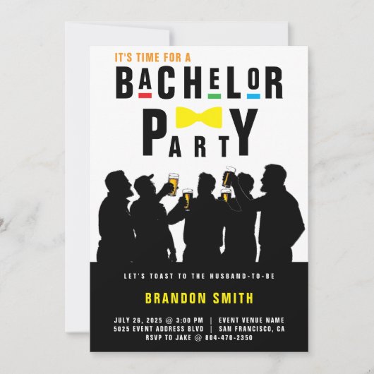 Retro 90er farbenfrohe Bowtie Bachelor Party Einladung (Vorderseite)