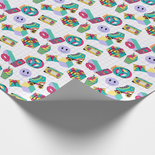 Retro 90er Funky Neon Glow Cassette Tape Geburtsta Geschenkpapier (Ecke)