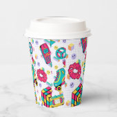 Retro 90er Funky Neon Glow Cassette Tape Geburtsta Pappbecher (Links)