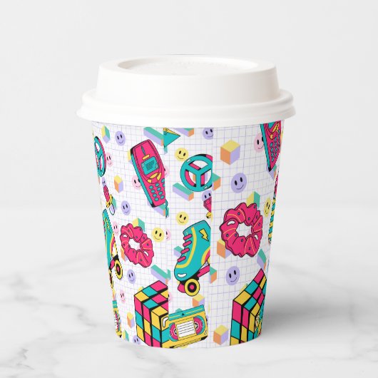 Retro 90er Funky Neon Glow Cassette Tape Geburtsta Pappbecher (Links)