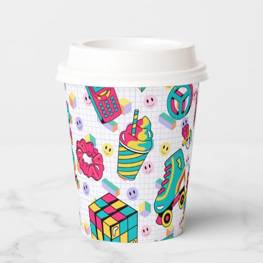 Retro 90er Funky Neon Glow Cassette Tape Geburtsta Pappbecher (Rückseite)