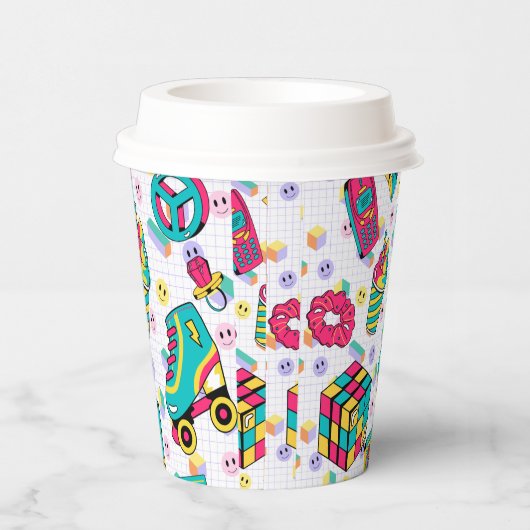 Retro 90er Funky Neon Glow Cassette Tape Geburtsta Pappbecher (Rechts)