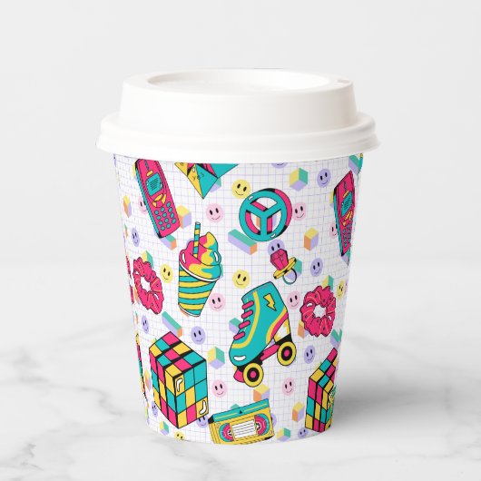 Retro 90er Funky Neon Glow Cassette Tape Geburtsta Pappbecher (Vorderseite)