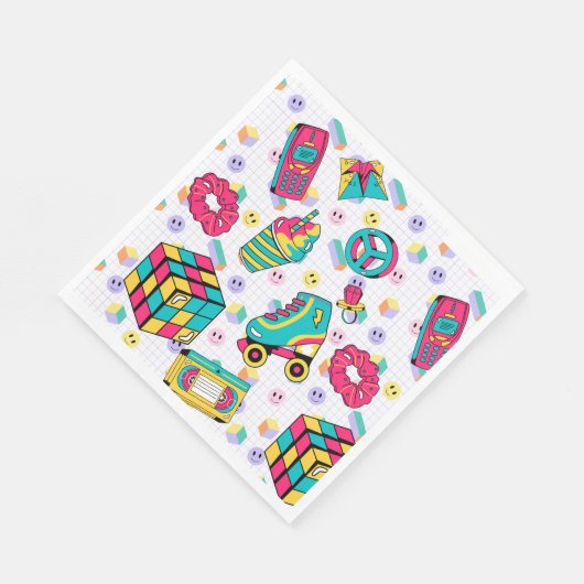 Retro 90er Funky Neon Glow Cassette Tape Geburtsta Serviette (Ecke)