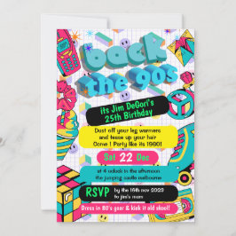 Retro 90er Funky Neon Glow Disco Geburtstag Einladung