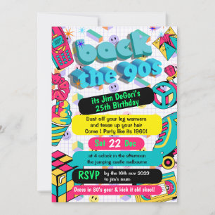 Retro 90er Funky Neon Glow Disco Geburtstag Einladung