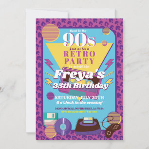 Retro 90er Geburtstagsfrauen Party der 90er Jahre Einladung